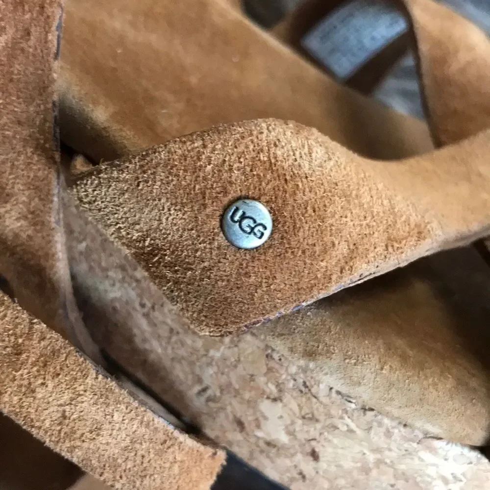 UGG Strappy leather sandals wedge heel 7 brown